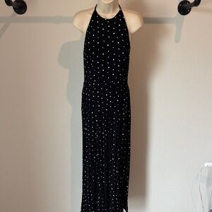 Vintage Moda Int'l Black and White Polka Dot Halter Maxi Dress